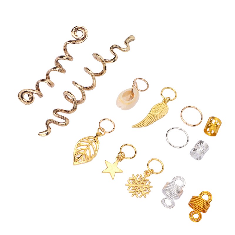 206pcs Dreadlocks Hair Jewelry Rings DIY Alloy Metal Golden Silver
