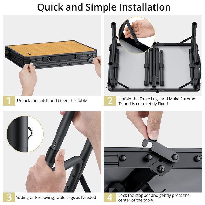 Anbte 2ft Camping Table Foldable with Storage Net, 3 Adjustable