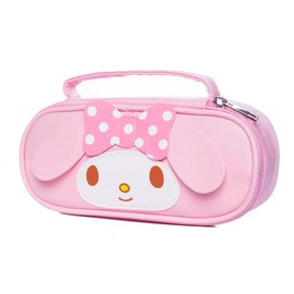 Lovely Cute Kawaii Multipouch, Large Capacity Pencil Case, Zippered Cosmetic Pouch, Waterproof Leather Makeup Brush Holder, Mini Travel Storage Bag (Pink)