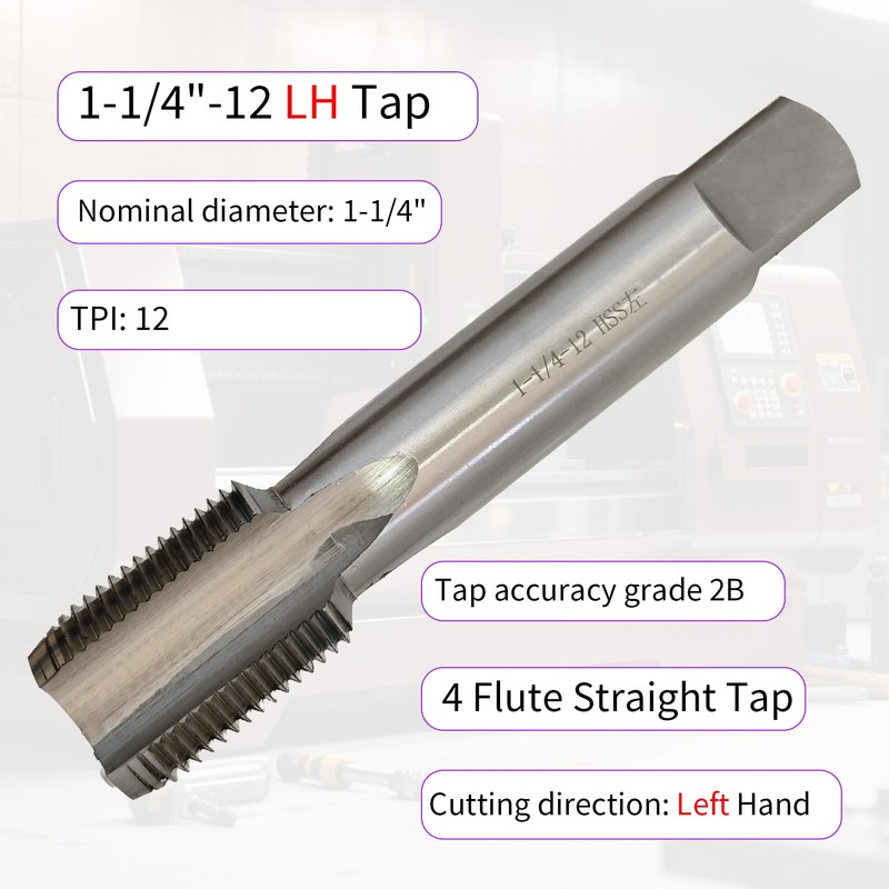 zpldAIAOSI 1-1/4"-12 Left Hand Thread Tap, UNF, Straight Flute, 4