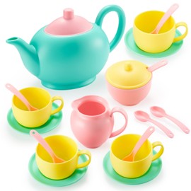 JOYIN 18PCS Pretend Role Play Tea Party Set Play Food Accessories BPA Free, Phthalates Free, Plastic Tea Set, Mini Kitchen for Kids, Gifts for Toddler Boys Girls, Gift for Christmas