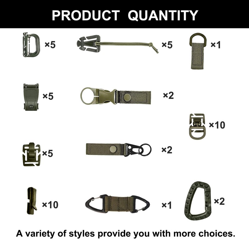 48 Pcs Molle Backpack Attachments Set,Tactical Gear Clip Kit (Include