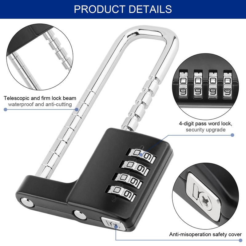 HOJLKLD Cabinet Lock, 4 Digit Combination Padlock, Stainless Steel Gym