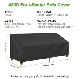 Tesmotor Patio Sofa Cover Waterproof, Patio Loveseat Cover, Heavy Duty 420D Oxford Fabric Outdoor Sofa Covers, Durable and Anti-UV Patio Furniture Cover for Loveseat Lounge Sofa, 59" L x 40" W x 33" H