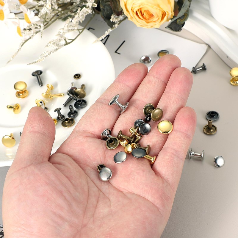 sourcing map 100 Sets Double Cap Leather Rivets, 6x10mm Round