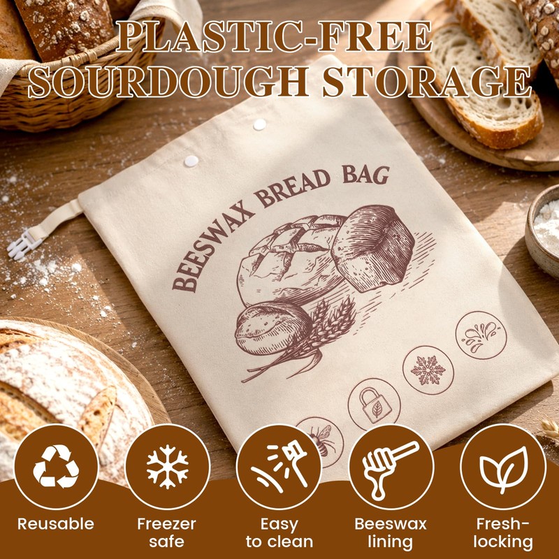 NEOACT Removable Beeswax Bread Bag with Bread Knife for Sourdough