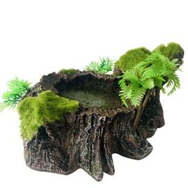 Hamiledyi Plastic Resin Reptile Platform Artificial Tree Trunk Reptile Tank Decor Food Water Dish Bowl with Mossy for Bearded Dragon,Lizard, Gecko, Water Frog