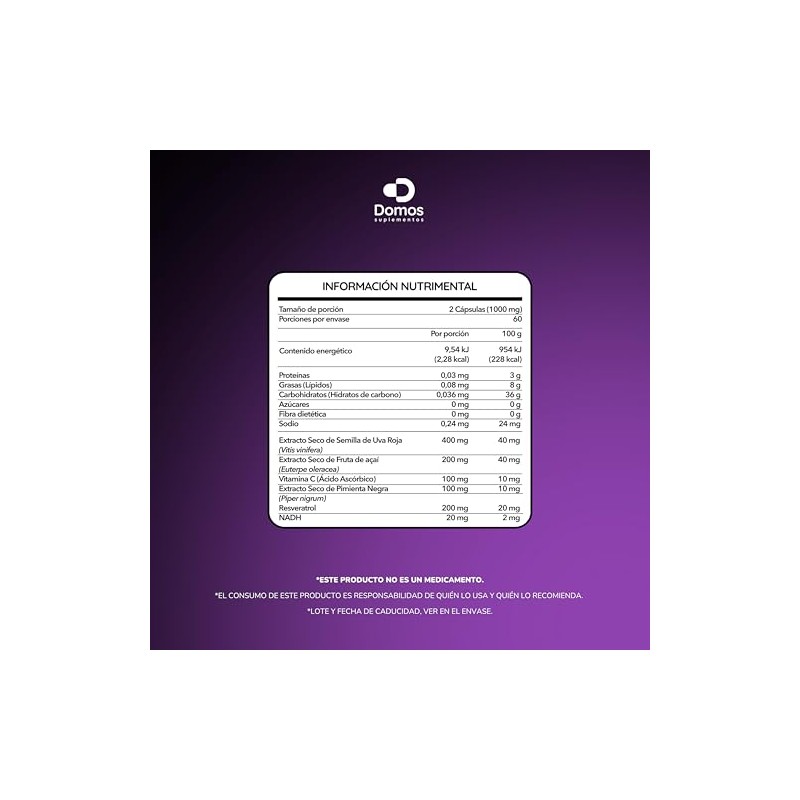 Suplementos Domos - Resveratrol + Nadh + Semilla De Uva
