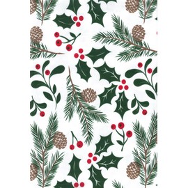 Kane Home Holiday Vinyl Tablecloth, Red and Green Holly Berry Print, PEVA with Flannel Backing (52 x 70 inches)