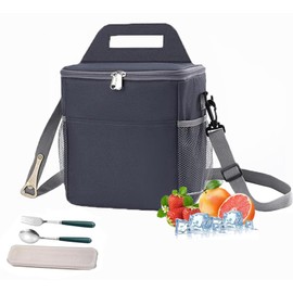 Bolsa del Almuerzo de Grande,Lonchera termica para mujer Hombre,con correa para el hombro Loncheras Portátil,forro a prueba de fugas para picnic, oficina, camping (Gris, 9L)