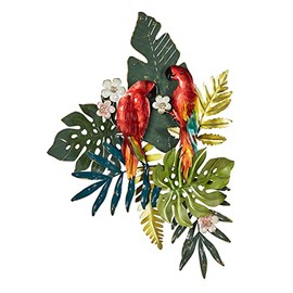 Touch of Class Island Parrots Tropical Metal Hand Finished Wall Art - Red, Green, White and Blue - Painted by Hand Large Metallic Sculpture for Bedroom, Living Room, Bathroom, Kitchen