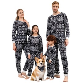 Schbbbta Kids Christmas Pajamas Set Matching Family Sleepwear Holiday Pjs, Black Elk, 9-10 Years=Tag 150