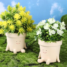 Nuogo 2 Pieces Cute Plant Pots Face Resin Planter Pots Indoor Head Planters Fun Novelty Planters with Drainage Legs out Succulent Flower Pot for Christmas Plant Lover Gardening Gift Outdoor(Classic)
