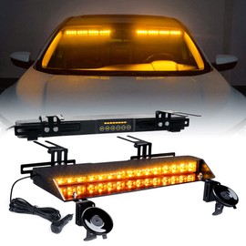 Xprite Amber LED Visor Strobe Dual Light Bar, Interior Windshield Sunvisor Safety Emergency Warning Traffic Advisor Flashing Caution Lightbars with Control Panel, for Construction Vehicles Trucks