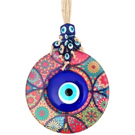 Erbulus Evil Eye Decor Mandala Wall Hanging - 5.1" Wooden Circle - Turkish Nazar Amulet - Evil Eye Protection Charm - Wall Art Amulet in a Box