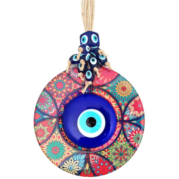 Erbulus Evil Eye Decor Mandala Wall Hanging - 5.1" Wooden Circle - Turkish Nazar Amulet - Evil Eye Protection Charm - Wall Art Amulet in a Box