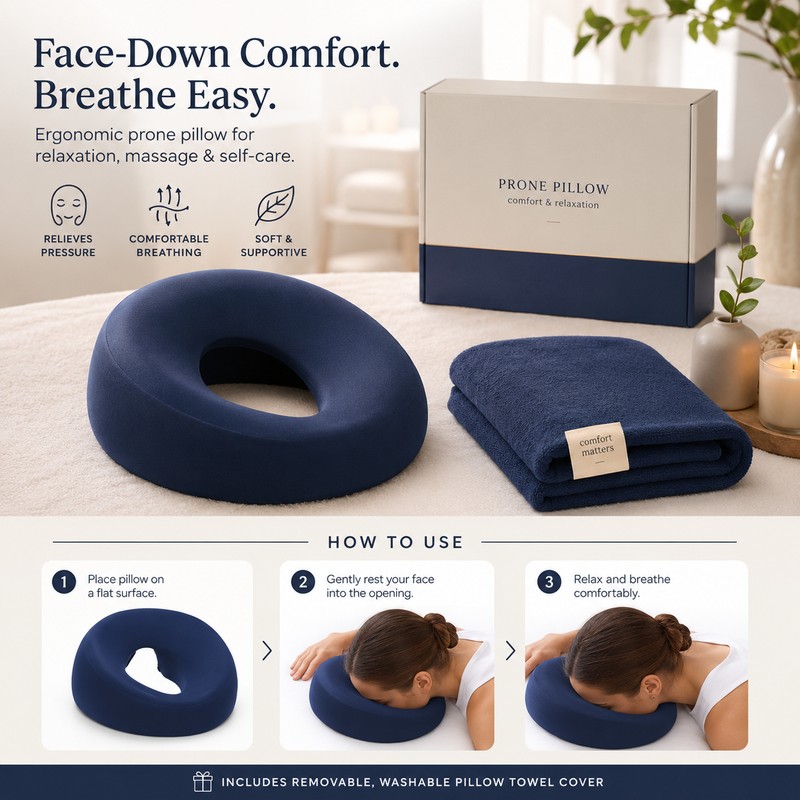 Face Down Pillow for Prone Resting – Memory Foam Massage