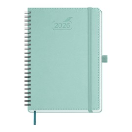 BEZEND Planner 2026 Weekly and Monthly, 6" x 8.5" Medium Calendar (Jan-Dec 26) Daily Agenda Organizer with Timeslot, Notes & Monthly Tab, Bookmark, Vegan Leather Softcover, Spiral - Mint Green