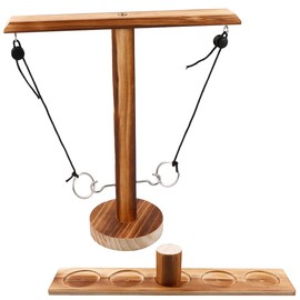Wooden Ring Throwing Game Tool - Ring Throwing Game Table Ring Throwing Hook Collar, Party Interactive Game Props (Brown)