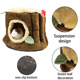 Toysructin Guinea Pig Bed, Warm Small Animal Pet Hideout House Cave Soft Tree Stump Shape Hamster Hanging Hammock, Cozy Chinchilla Hedgehog Habitat House Cage Accessories for Hamsters Rabbits Bunny