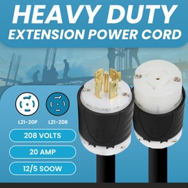 IronBox Electric NEMA L21-20 Extension Power Cord - 20A/208V, 12/5 SOOW - UL Listed Electrical Adapter - Heavy Duty Power Cable for Generator, Data Centers, Outdoor, RV & More (10 ft, Custom Built)