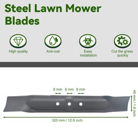 YUNSTK 32 cm Metal Lawnmower Blade, Replacement Lawn Mower Blade for Bosch Rotak 32 32R 320