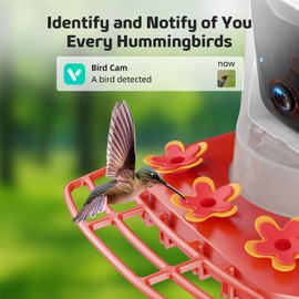 Hummingbird Feeder with Camera for Outdoors, 2K Solar Powered Smart Bird Feeder with Ant Moat & Bee Guard, Auto Capture, AI Recognition, Gift for Family & Friends(21 oz) (Red)