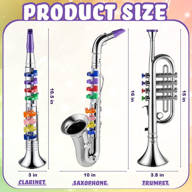 Lewtemi Set of 3 Saxophone for Kids Musical Instruments Toy