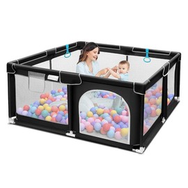 Baby Playpen, Indoor and Outdoor Playard, Play Pens for Kid Activity Center, Sturdy Safety Baby Fence with Breathable Mesh for Toddler playpen:_Black Playpen