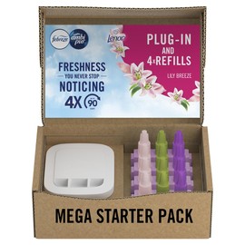 Febreze 3Volution Plug In Air Freshener Starter Kit + 4 Refills, Odour Fighter & Bathroom Air Freshener, Lily Breeze, Plug In Air Freshener Refills 3Volution