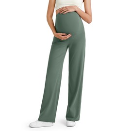 G4Free Pregnancy Pants Over The Bump High Waist Maternity Clothes for Women Strechy Business Casual Lounge Trousers (Gray Sage,XS,32")
