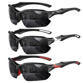 Gafas de Sol Deportivas Polarizadas Hombre y Mujer,Gafas Deportivas Ciclismo,Protección UV400/Par Rodilleras Deportivas (Negro + Negro + Negro)