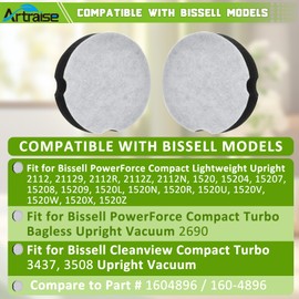 6 Pack Vacuum Filter for Bissell PowerForce Compact Lightweight Upright 1520 2112, Replacement Filters for Bissel Turbo Bagless 2690 Cleanview 3437 3508 Vacuum Cleaner, Parts #1604896/160-4896