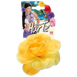 Widmann 94172 Hair Scrunchie with Flower, Yellow, Hair Band, Accessory, Plaited Band, Carnival, Theme Party