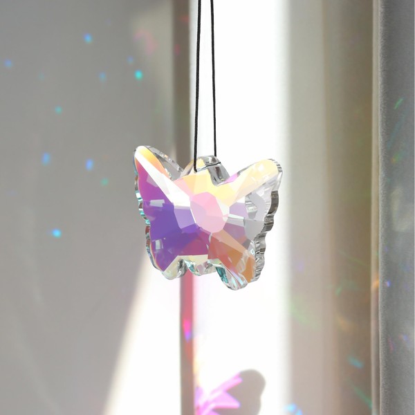 Crystal Rainbow Suncatcher, Lovely Crystal Butterfly Sun Catchers, Hanging Window Crystal Prism, Rainbow Maker, Glass Hanging Pendant Ornaments, AB Coating Hanging Crystals for Home Garden Decoration