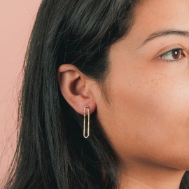 Oval Paperclip Chain Link Stud Earrings | Gold, Rose Gold, or Silver | Long Elongated Oval Hoop Post Earrings | Minimalist Everyday Jewelry (14K Gold Fill, Smooth)