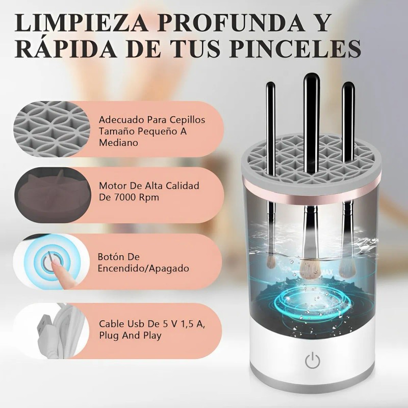 Limpiador Automatico Pinceles Brochas Maquillaje Electrico Color Blanco