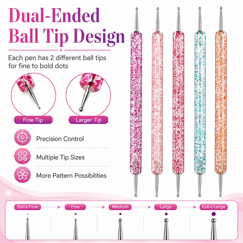 Plman 9PCS Nail Dotting Pen Set for Salon Art Stippling