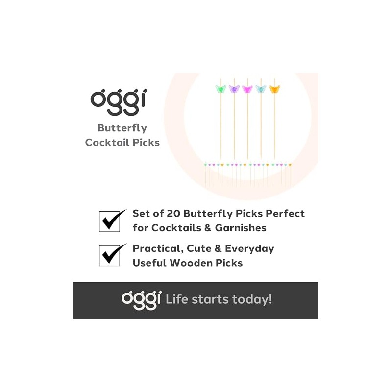 OGGI Butterfly Cocktail Picks for Drinks 20 pcs - Butterfly