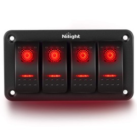 Nilight 4 Gang Rocker Switch Panel 5Pin On Off Toggle Switch Aluminum Holder 12V 24V Dash Pre-Wired Red Backlit Switches for Automotive Cars Marine Boats RVs Truck, 2 Years Warranty