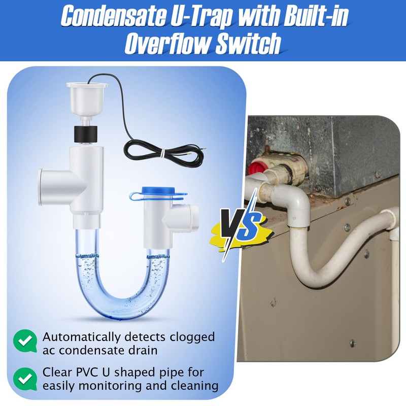 Feekoon 2 Pack Condensate Trap with Built in Overflow Switch,