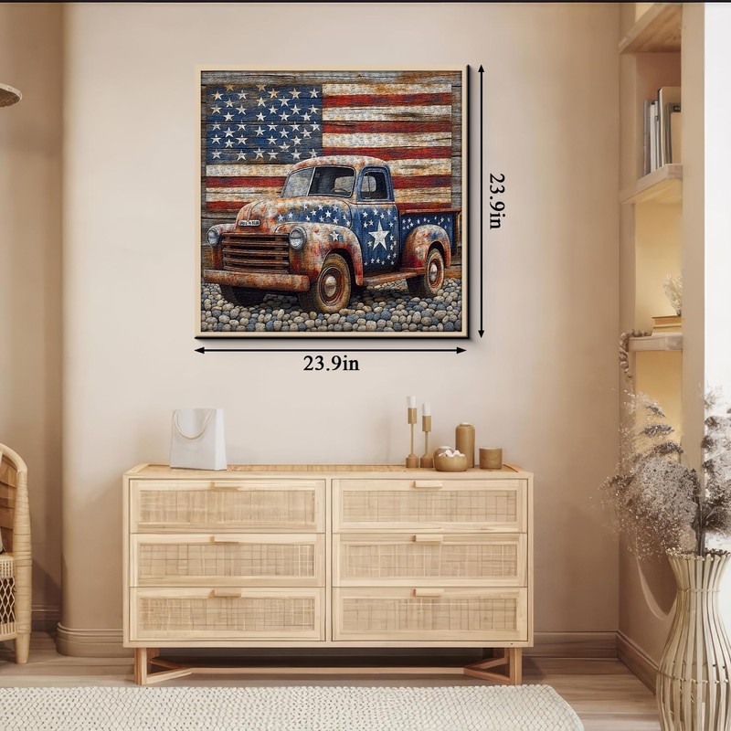 American Truck Puzzles for Adults 1000 Pieces, Vintage USA Flag