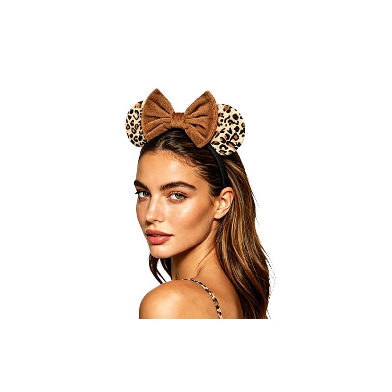 Bmobuo Leopard Print Mouse Ears Headband for Women, Brown Fuzzy