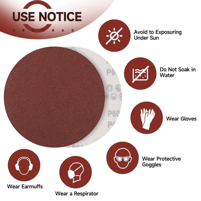 Sruhrak 30 Pcs 180mm Sanding Discs 60 Grit, 7 in