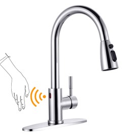 Touchless Kitchen Faucet Stainless Steel: WOWOW Smart Motion Sensor Kitchen Sink Faucet with Sprayer, Automatic Hand-Free Polished Chrome Kitchen Faucet for Sink 1 or 3 Hole