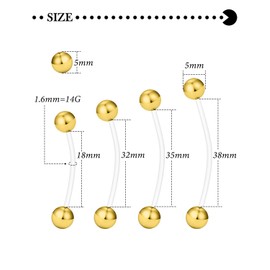 Hoeudjo Pregnancy Belly Rings Maternity Belly Button Rings Plastic Long Bar Navel Ring for Maternity Sport Pregnant Women Different Length 18/32/35/38mm Ball Size 5mm Gold-tone
