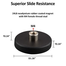 ULIBERMAG Pack of 4 Neodymium Magnets with Rubber Coating and M4 Thread (Extremely Strong Magnetic Mounting for Lighting, Camera, Tools and Equipment)