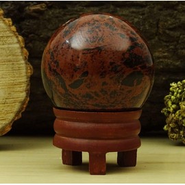 Reikiera Mahogany Obsidian Sphere Stone Ball With Ring Stand Aura Balancing Crystal Reiki Healing- Choose Size