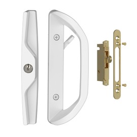 Sliding Glass Door Lock Set with Key Cylinder and Mortise Lock Reversible Design Fits 1-3/8" to 1-3/4" Thick Doors 3-15/16" Screw Hole Spacing Replacement Sliding Door Handle for Patio Sliding Door