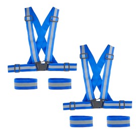 SAWNZC Reflective Vest Running Gear 2Pack, Adjustable Safety Vest Outdoor Reflective Belt High Visibility with 4 Reflective Wristbands Straps for Night Cycling Motorcycle Dog Walking (Blue)